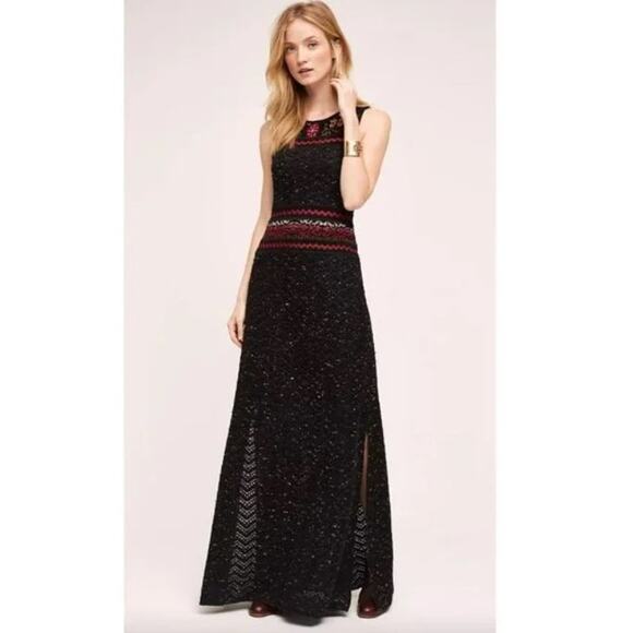 Anthropologie Cecilia Prado Rowan Black Knit Maxi Sweater Dress Medium Boho - Picture 2 of 9